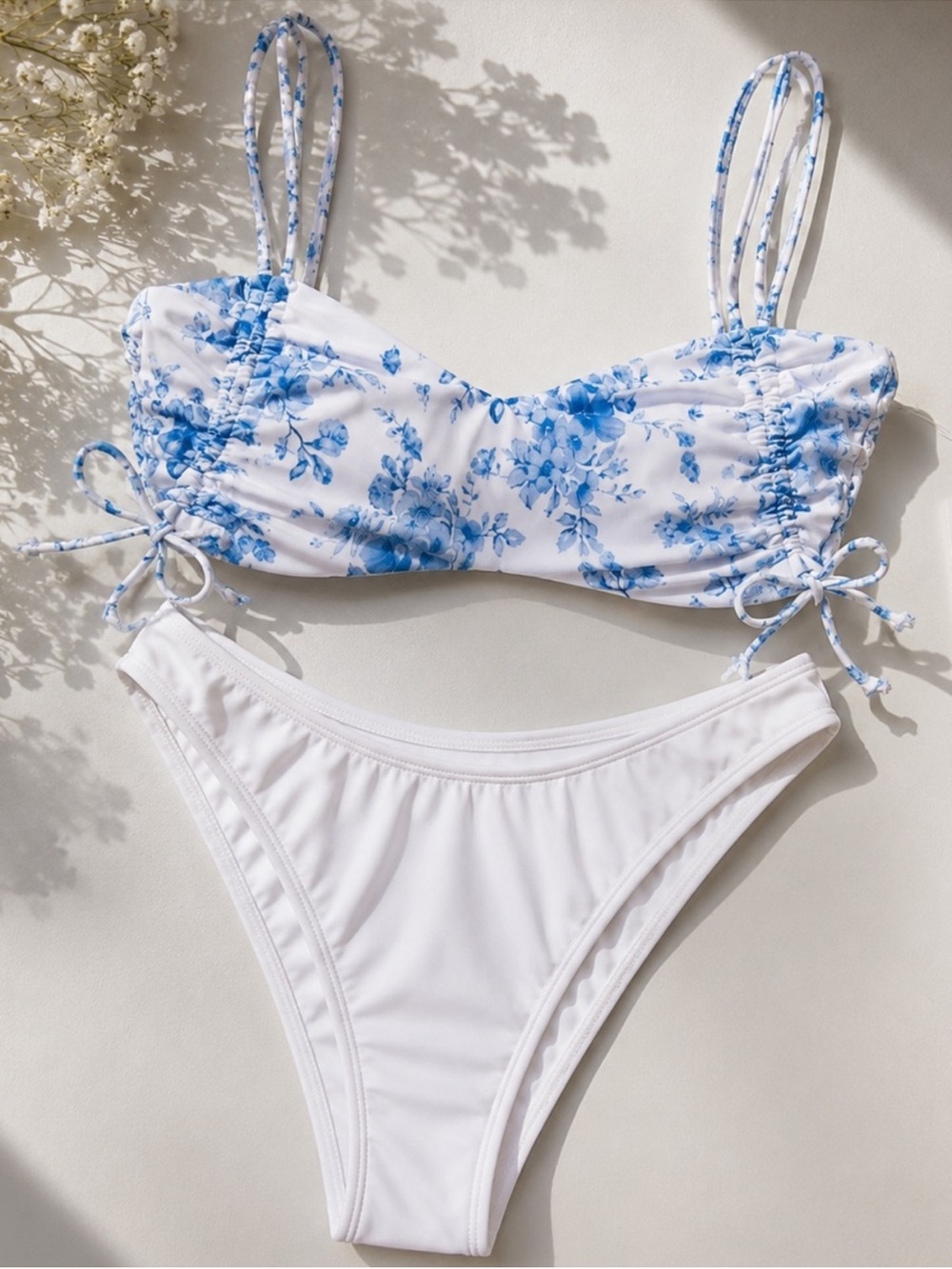 Wild Fable Blue Floral Bikini Set White Tie Side Swim NWT Medium